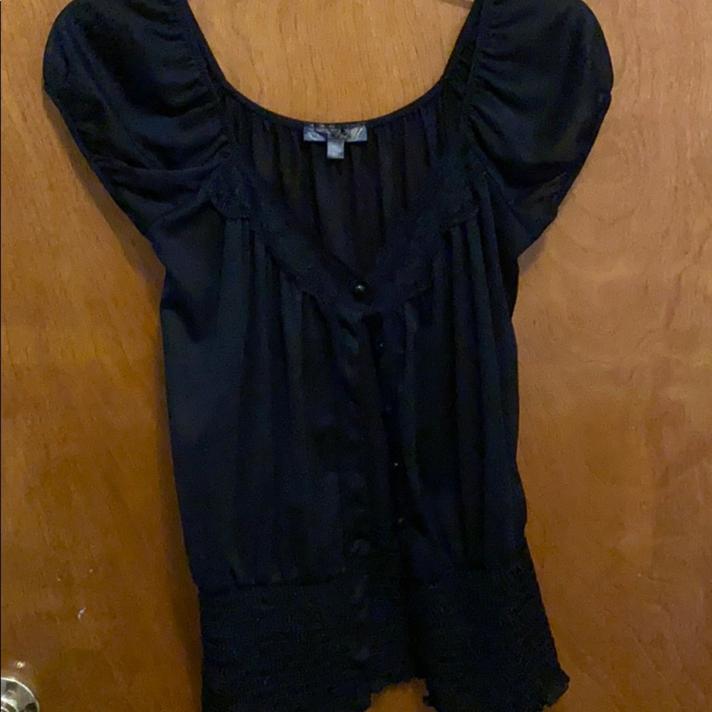 Black sheer button down top